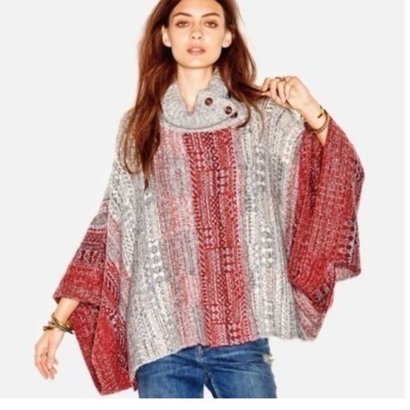 Free People Willow Poncho Sweater Pullover Multicolor Alpaca Blend Size XS - Picture 2 of 11